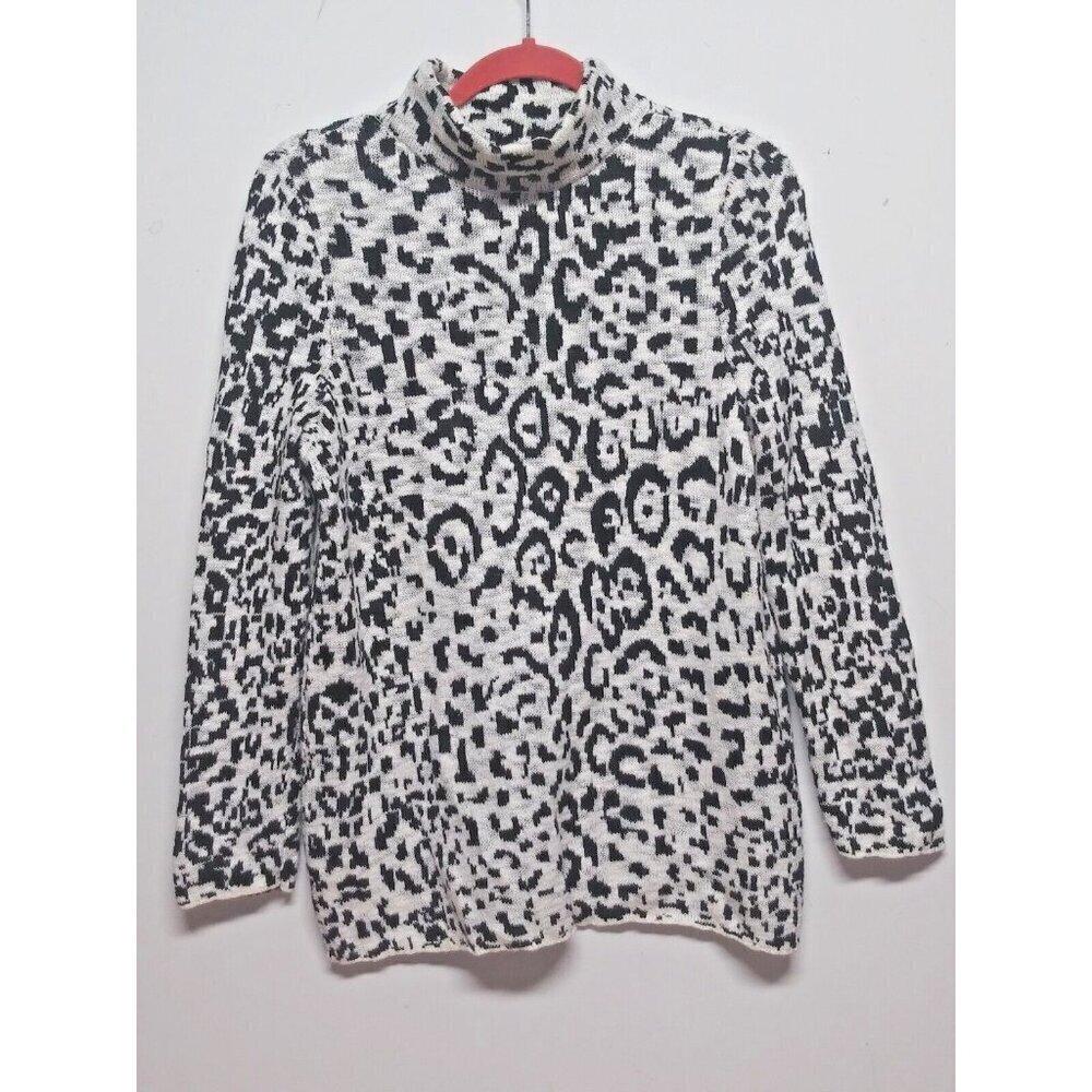 Chico's womens Sweater pullover Sz 1 white black Leopard pattern 90S Y2K Retro